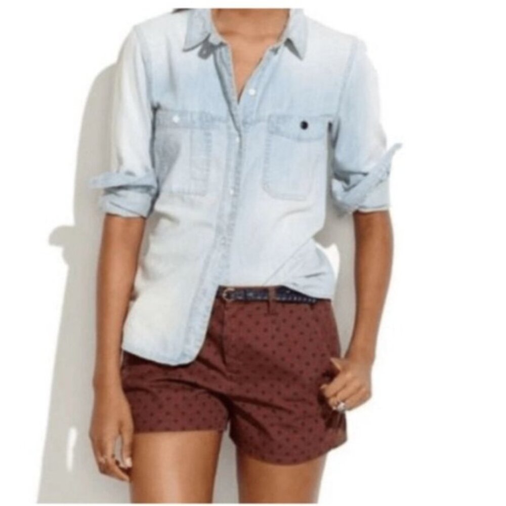 Madewell Canvas Shorts Dressy Maroon Red Navy Polka Dots size 0 R Pockets